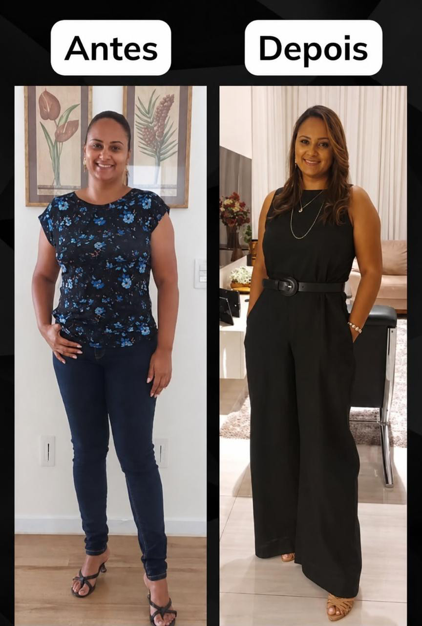 Antes e depois de cliente atendida pelo Método IN.CORES — transformação 2