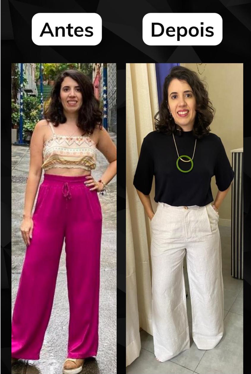 Antes e depois de cliente atendida pelo Método IN.CORES — transformação 3