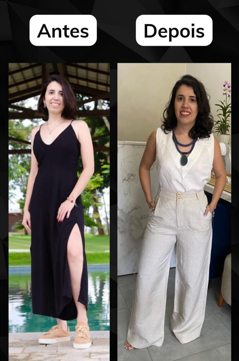 Antes e depois de cliente atendida pelo Método IN.CORES — transformação 4